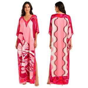 Emilio Pucci Firenze Silk Geometric Print Kaftan Maxi Dress Pink Red IT 36 US 2